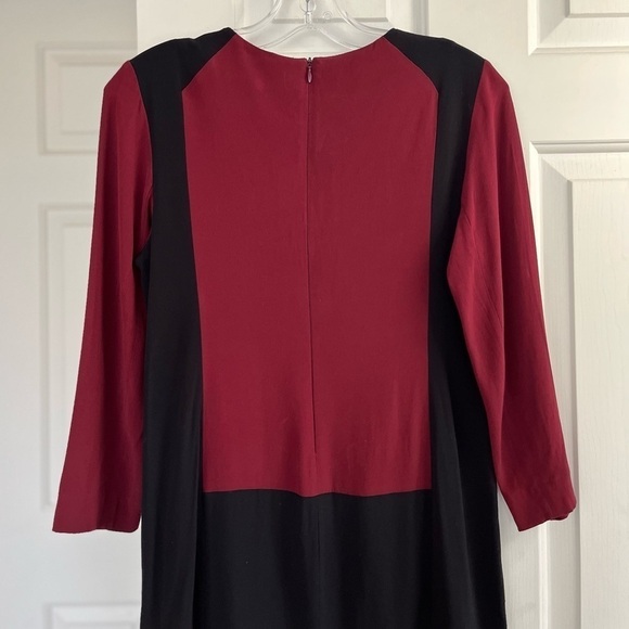 SANDRO Paris Burgundy Black Colour Block Long Sleeve Shift Dress Size 1 - Picture 5 of 15